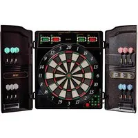 Best Sporting Dartautomat Oxford Evolution E-Dartscheibe mit Kabinett, 27 Spiele (Elektronische Dartscheibe, 1 x Dartscheibe, 12 x Dartpfeile, Ersatzspitzen, 1 x Netzadapter), 27 Spiele, 159 Varianten, Cybermatch, 4 LED-Anzeigen, Kabinett