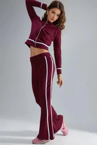 Modal Touch Sweatshirt mit Reißverschluss und Schlaghose im Zweiteiler-Set