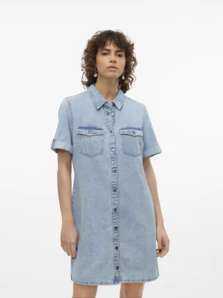 VERO MODA - VMJENNIE SS SHORT DENIM DRESS GA NOOS Light Blue Denim - Gr. - S