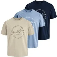 Jack & Jones T-Shirt 3er Pack Grayson Tee SS Crew Neck mit großem Print auf der Vorderseite