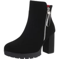 Ital-Design Damen Freizeit High-Heel-Stiefelette (87108555) Blockabsatz High-Heel Stiefeletten in Schwarz