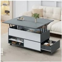 Merax Couchtisch höhenverstellbar Sofatisch Beistelltisch in Weiß-Grau (1-St), Wohnzimmertisch mit Schublade Schrank & Ablagefächern, 100x98x65cm