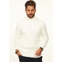 DAILY COTTON Rollkragenpullover als Grobstrick Pulli mit Zopfmuster für Herren Strickpullover für Männer - Winterpullover im Regular-Fit