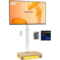 AOKCOS TV-Ständer TV-Rollwagen - mit Rädern - 32-65 Zoll - mit LED-Beleutung, (bis 65 Zoll, höhenverstellbar - von -2° bis +10° neigvar - ±30° schwenkbar)