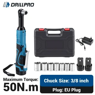 Drillpro Electric Ratchet Wrench 3/8 Inch 16.8V Cordless Tool 6000mAh Battery High Torque 50N.m Max EU Plug Portable Kit