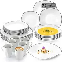 SÄNGER Tafelservice Bilgola Black Rim (24-tlg), 6 Personen, Porzellan, Weiß mit schwarzen Akzenten, spülmaschinenfest, Premium Collection