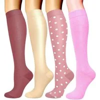 FOUORTUNATE-BEE Kompressionsstrümpfe 4 Paar Kompressionsstrümpfe Pink Damen Herren Sport Reise Kompressionssocken 4 Paar bunt Kniestrümpfe Lauf Reise Stütze