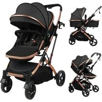 Rutaqian Kombi-Kinderwagen Kombi-Kinderwagen mit Babywanne, Faltbarer Babywagen mit Umkehrbarem, Baby Kinderwagen mit Sonnenverdeck, Stoßdämpfung und 5-Punkt-Gurt 40kg