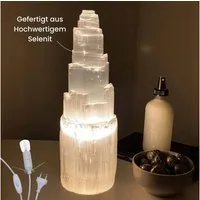 Landster Nachttischlampe Selenite Lampe Turm lampe tischleuchte Kristall Lampe Tischlampe