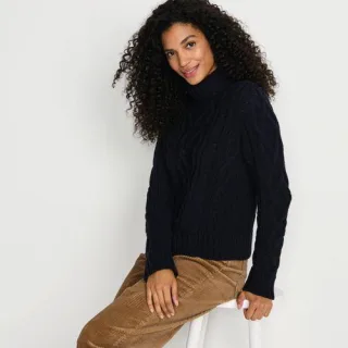 Zopfmuster-Rollkragenpullover DRIFTER, Damen,  Schwarz, Baumwolle, by Lands' End