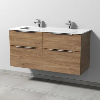 Sanipa 3way Keramik-Set Design Keramik-Doppelwaschtisch und Unterbau mit 4 Auszügen, Eiche-Kansas UM48359