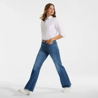 Soft Denim Schlagjeans High Waist, Damen,  Blau, Elasthan/Baumwoll-Mischung, by Lands' End