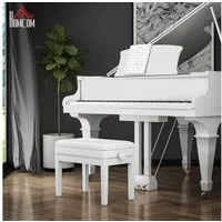 HOMCOM Klavierbank mit Stauraum, Holzbeine (Klavierhocker, 1-St., Höhenverstellbar Sitzbank), für Musikzimmer, belastbar bis 200 kg, Weiß