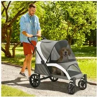 PawHut Hundebuggy Hundewagen klappbar mit Kissen Buggy, (Katzenwagen, 1-tlg), für mittelgroße Hunde & Katzen bis 25 kg, Dunkelgrau