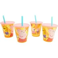 Peppa Pig Becher Kinder Becher Set 4 teilig 285 ml Becher mit Trinkhalm, 4-tlg.