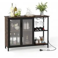 COSTWAY Weinschrank mit LED Buffetschrank mit Steckdosen, Glastür 110cm