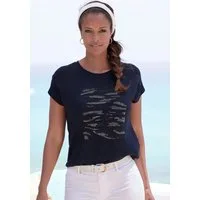 LASCANA Rundhalsshirt mit Strass-Dessin aus sommerlicher French Terry-Qualität aus Viskose