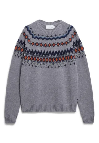 Armedangels - Pullover aus recyclem Bio-Woll Mix - Kaalla Fair Isle grau - Gr. - S