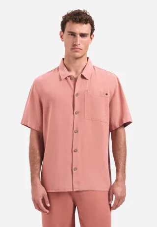 No Excess - Shirt Short Sleeve With Linen, Garment Dyed Coral - Gr. - L
