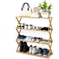 Youyijia Schuhregal 70×70cm Faltbares Schuhregal Aus Bambus Mit 4 Ebenen, 16 Paar Schuhe