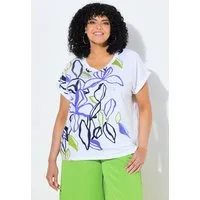 Ulla Popken T-Shirt T-Shirt Blätter Oversized Rundhals Halbarm
