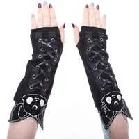 Dark-Desires Armstulpen Luna Armstulpen mit Fledermaus & Schnürung Cupcake Cult Lange fingerlose Armstulpen mit Fledermaus und Schnürung