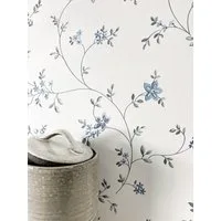 Newroom Vliestapete Florin Blue Tapete Vintage Blumen,Blätter,Blüten, Blau Tapete Floral Blumen - Vintage Blumentapete Grau Weiß Romantisch 3D Optik Blätter Blüten für Schlafzimmer Wohnzimmer Küche, Blumentapete