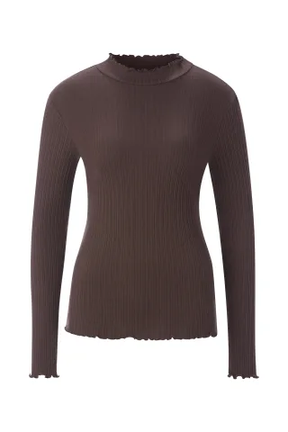 Rich & Royal - Organic Rib Longsleeve Ruffle dark chocolate - Gr. - XL