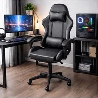 HTI-Living Gaming-Stuhl Drehstuhl Kunstleder Schwarz (Stück, 1 St), mit Nacken- und Lendenkissen