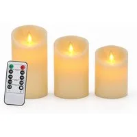 Clanmacy LED-Kerze 3X LED Kerzen Set Flackernd Mit Timerfunktion Fernbedienung Dimmbar, Warmweiß, Ø 7,5 cm × H 10 / 12,5 / 15 cm