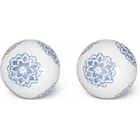 finehomegarden Teichfigur Schwimmkugel weiß-blau Ø4cm/Ø6cm/Ø8cm Blüten Porzellan Deko, (Set), Schwimmende Kugeln für Teich, Brunnen & Wasserschalen 3Größen wählbar