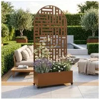 casa.pro Blumenkasten, mit Trennwand »Bernalda« rollbar Stahl 190x82x38 cm Braun