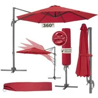 tectake Ampelschirm Sonnenschirm mit Winddach, UV-Schutz 50+, Inkl. Schutzhülle, Ø 300, Balkonschirm Daria, für Außen in Weinrot, leichtgängiger Mechanismus mit Fußpedal, 6 einstellbare Neigungsstufen