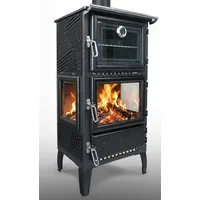 Caliskan Kaminofen Dreischeiben-Holzherd 306-3D Backfach+Herdplatte, 12.10 kW