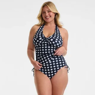 Verstellbare High Waist Bikinihose aus Piqué, Damen,  Blau, Nylon-Mischung, by Lands' End