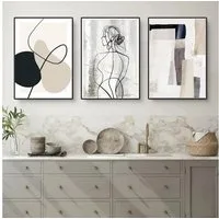 Herfair Leinwandbild Bilder Wohnzimmer 3er Set Abstrakt Line Geometrie Poster 50x70 cm