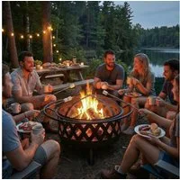 TLGREEN Feuerschale 76cm/80cm BBQ Feuerkorb Garten mit Grillrost, (2-in-1 Feuerschale Outdoor aus Stahl, Inkl. Funkenschutz & Zubehör), Tragbar für Camping, Terrasse, Gartenparty & Lagerfeuer
