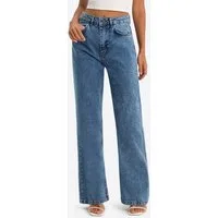 Imily Bela High-waist-Jeans Damen Gerade Wide Leg Jeans aus Baumwolle Denim Basic Flared (Packung, 1-tlg., 1per-Pack) 4-Pocket Style in Unifarbe