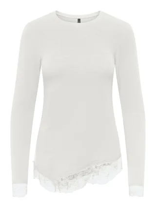 ONLY - ONLGLAMOUR L/S LACE DETAIL TOP JRS Cloud Dancer - Gr. - XS