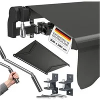 STEELSØN Gelenkarmmarkise Kestria wetterfest & blickdicht (300x250 cm, anthrazit) mit Aluminium-Kassette & Wandhalterung, langlebiges Kunstftoffgewebe