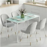 HOMCOM Esstisch für 4 Personen, mit Tischplatte aus Hartglas (120 x 60 cm Küchentisch, 1-St., moderner Tisch), für Küche, Esszimmer Wohnzimmer Weiß