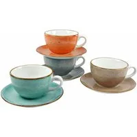 CreaTable Cappuccinotasse Kaffeetasse VINTAGE NATURE, 8-tlg., Porzellan, Tassen Set, 4 Tassen, 4 Untertassen