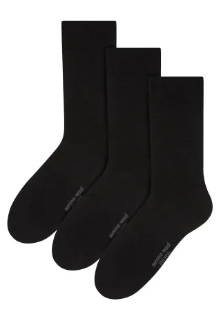 Steven - 3 Paare Multipack Herren Original Merinowolle Socken - Schwarz