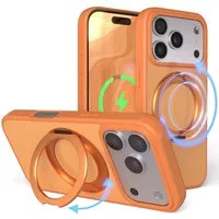 EAZY CASE Handyhülle Outdoor Apple iPhone 17 Pro Case MagSafe Rotation Ring 6,3 Zoll, Slimcover Handyhülle Outdoor zum Aufstellen mit Ring modern in Orange