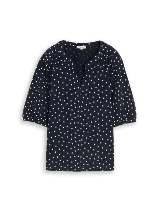 Tom Tailor - T-Shirt mit Punktemuster navy white small dot design - Gr. - M