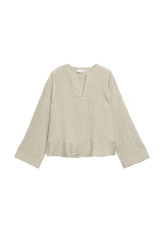 comma - Locker geschnittene Langarmbluse mit Streifenmuster beige - Gr. - 40