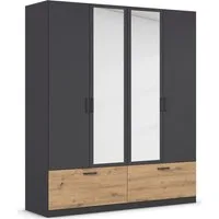 rauch Drehtürenschrank Kleiderschrank Schrank Garderobe Wäscheschrank BARI mit Spiegel mit Schubkästen und modernem Griff in Graumetallic MADE IN GERMANY