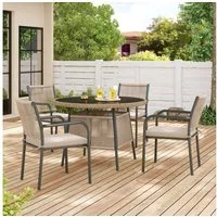 OKWISH Sitzgruppe Stuhl-Set 5-tlg. mit rundem Tisch 110x74 cm, 4 Armlehnstühle, (Set, 5-tlg., Modernes Gartenmöbel-Set aus Rattan), Eisengestell, Geeignet für Terrasse/Balkon/Deck