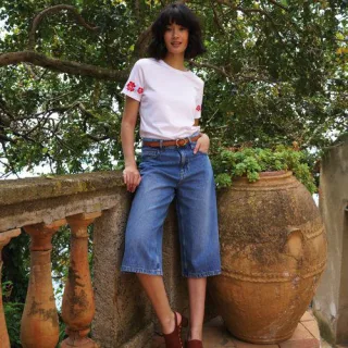 Soft Comfort Jeans-Culotte im Leinenmix, Damen,  Blau, Baumwolle/Leinen/Lyocell (Viskose), by Lands' End