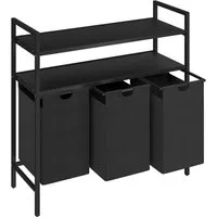 STEELSØN Wäschekorb Rigil aus Metall (3 Fächer (120 L) mit 2 MDF-Ablagen, schwarz), auch verfügbar mit 2 oder 4 Fächern, ausziehbar & abnehmbar
